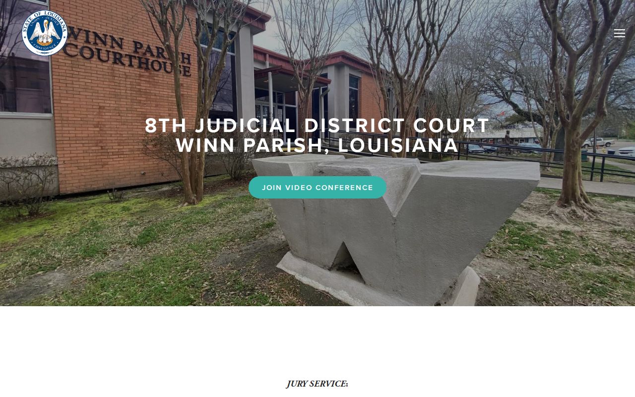 Winn Parish courthouse contact page for the Eighth Judicial District Court in Winnfield